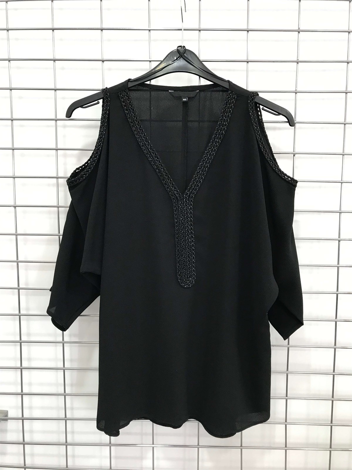 Myline-Önü Sim Detaylı V Yakalı Kolları Pencereli Elbise-Büyük Beden Outlet-45601