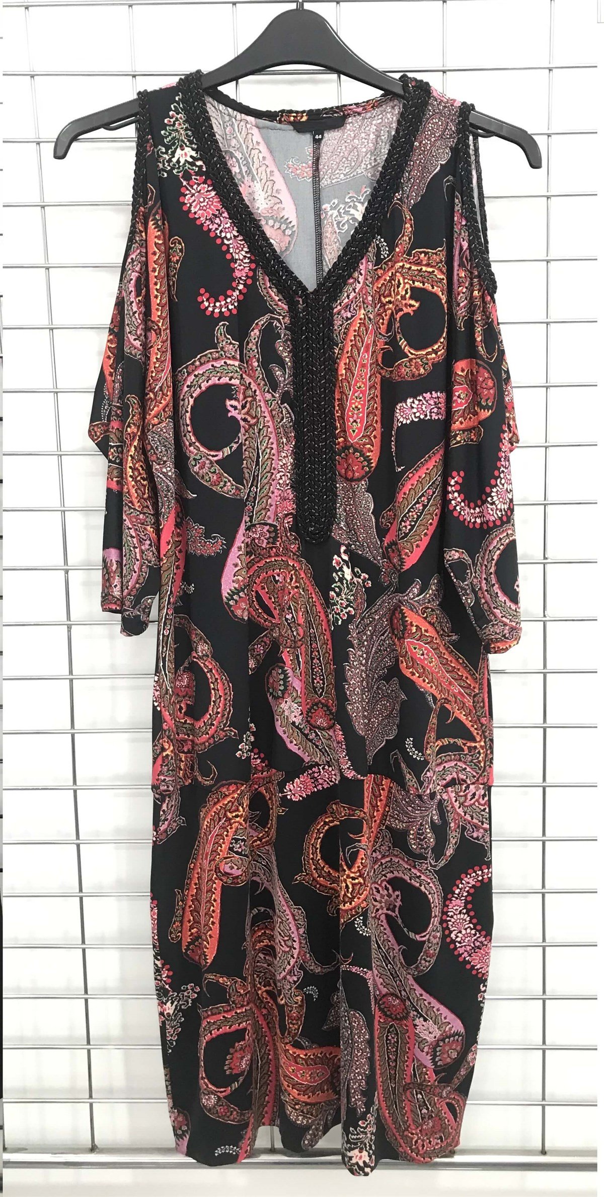 Myline-Önü Sim Detaylı V Yakalı Kolları Pencereli Elbise-Büyük Beden Outlet-45604