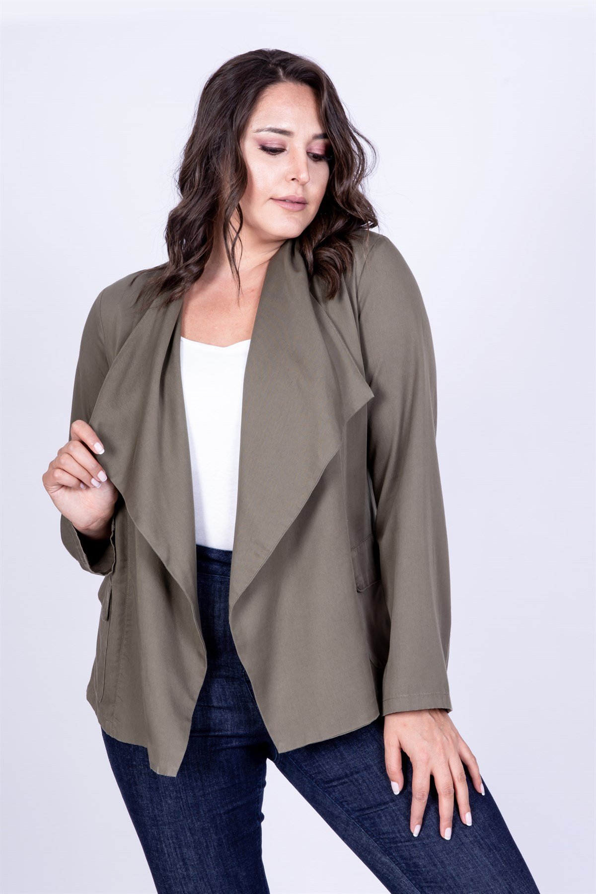 Myline-Önü Volanlı Apoletli Ceket-Büyük Beden Ceket-12485-m