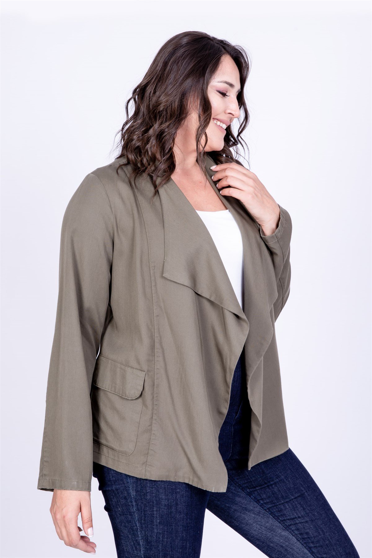 Myline-Önü Volanlı Apoletli Ceket-Büyük Beden Ceket-12485-m