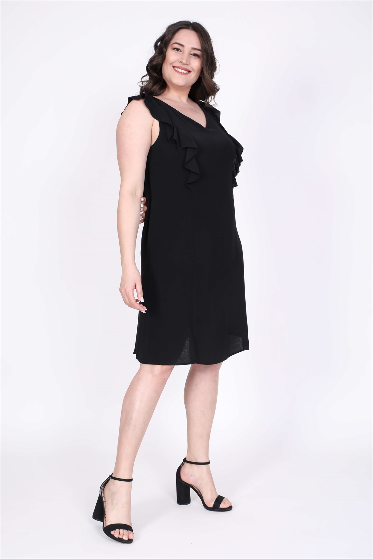 Myline-Önü Volanlı Kolsuz Elbise-Büyük Beden Outlet-23735