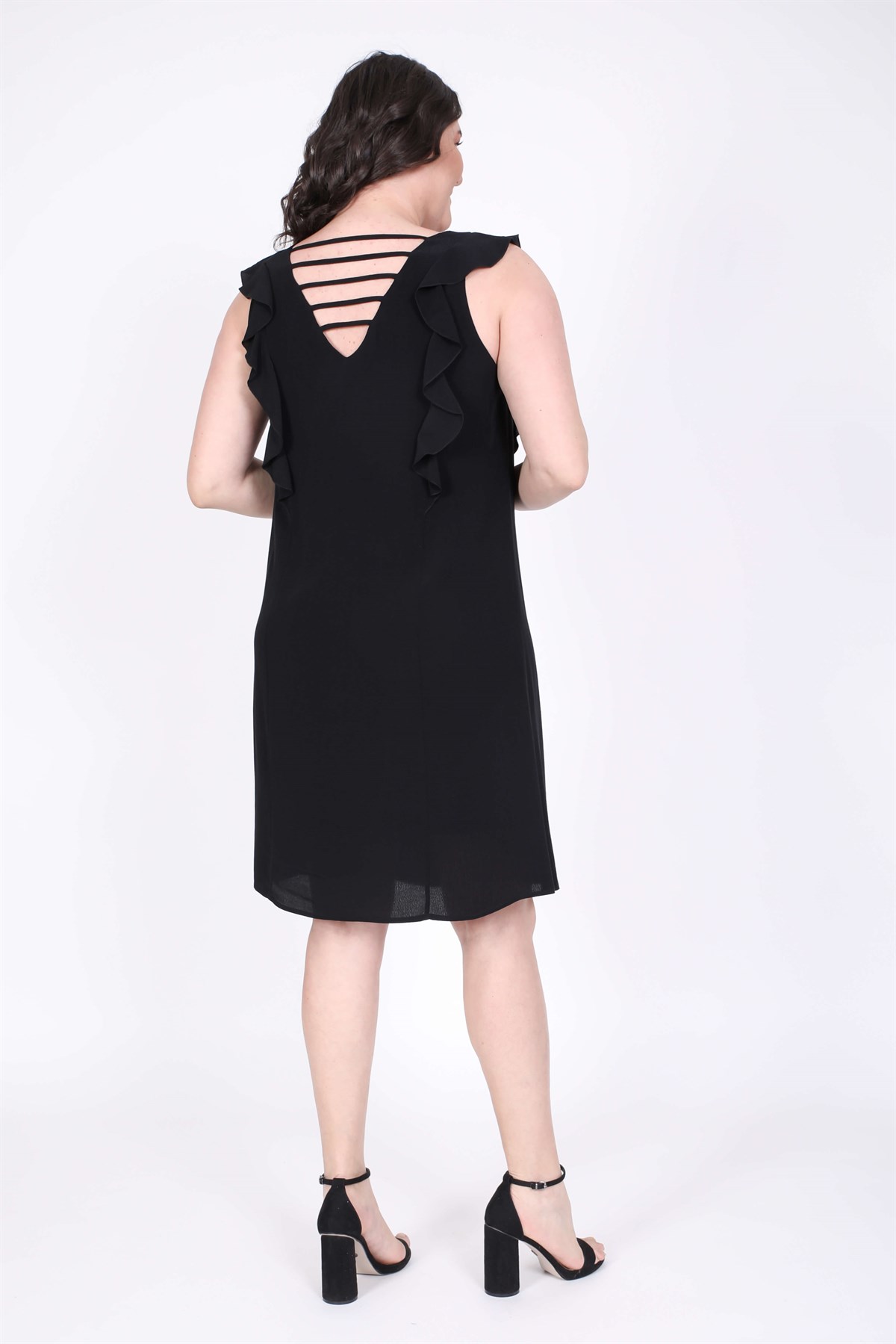 Myline-Önü Volanlı Kolsuz Elbise-Büyük Beden Outlet-23735