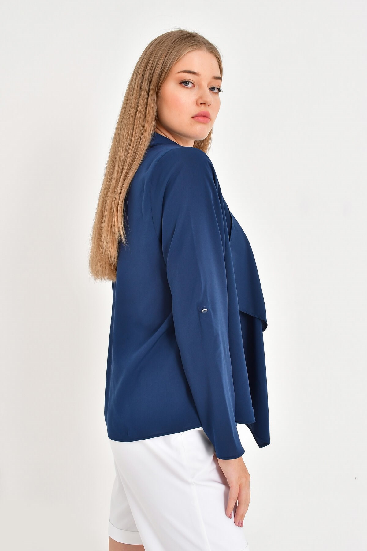 Myline-Önü Volanlı Krep Bluz Ceket-Büyük Beden Ceket-12452-m