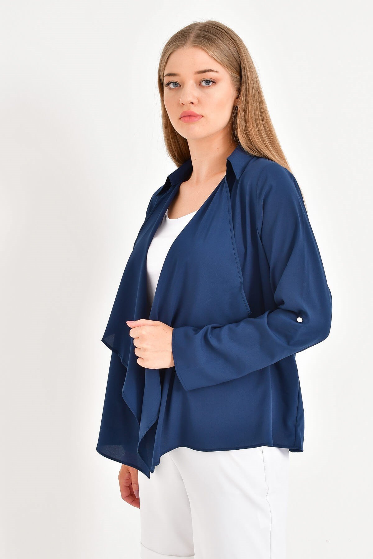 Myline-Önü Volanlı Krep Bluz Ceket-Büyük Beden Ceket-12452-m