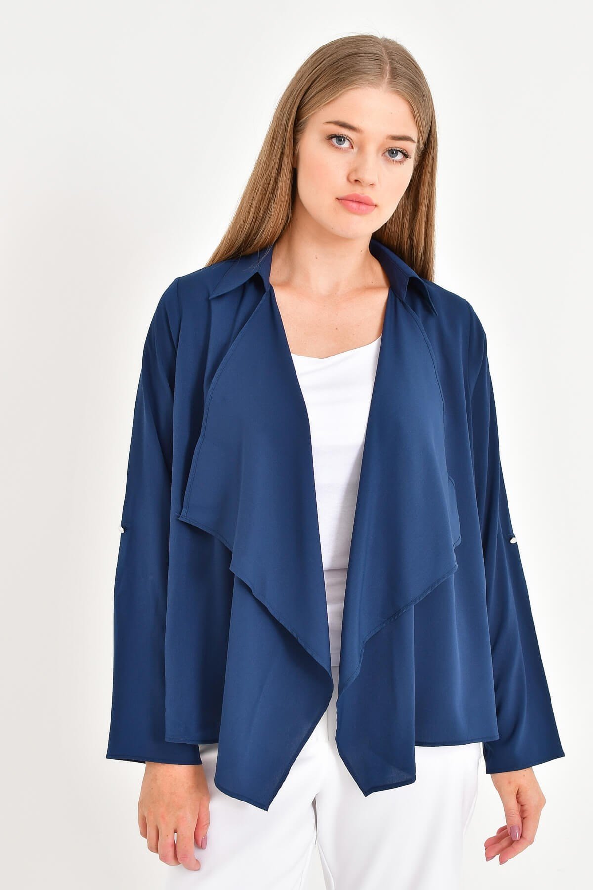 Myline-Önü Volanlı Krep Bluz Ceket-Büyük Beden Ceket-12452-m