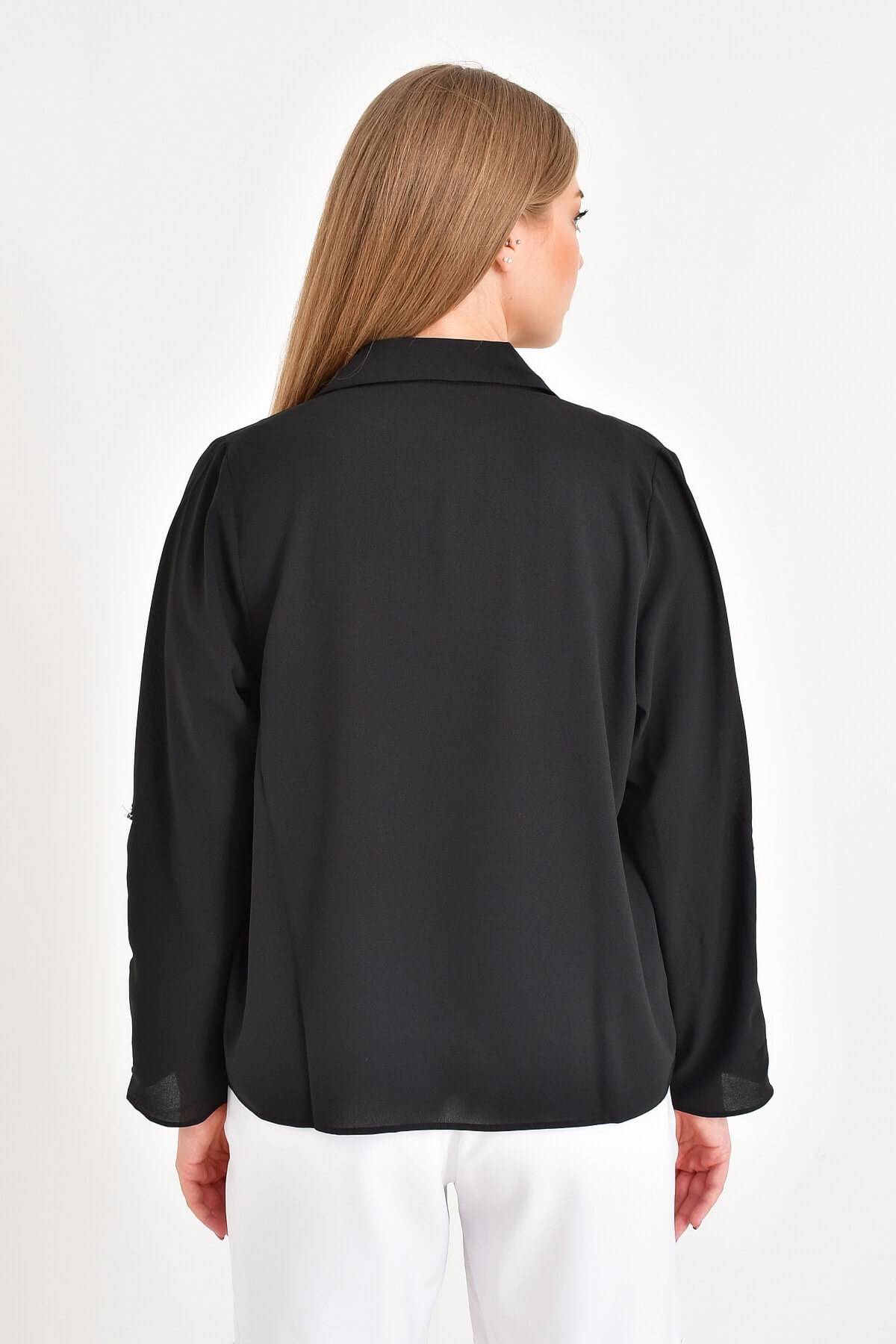 Myline-Önü Volanlı Krep Bluz Ceket-Büyük Beden Ceket-12495-m