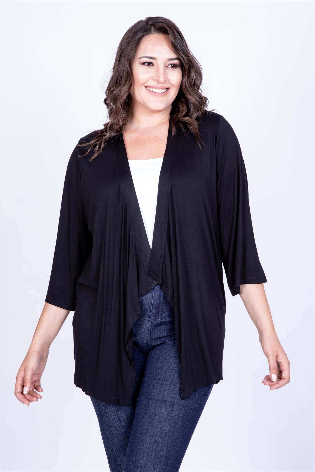 Myline-Önü Volanlı Penye Hırka-Büyük Beden Hırka-12444-m