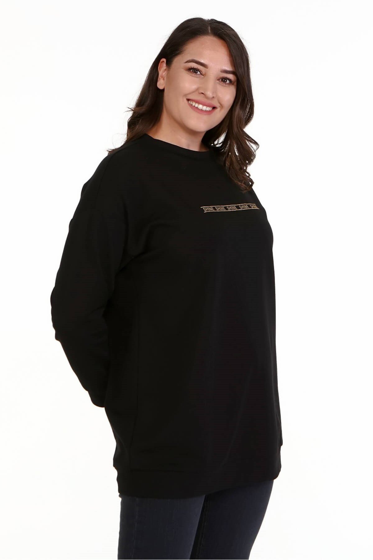 Myline-Örme Baskılı Sweatshirt-Büyük Beden Bluz-77139