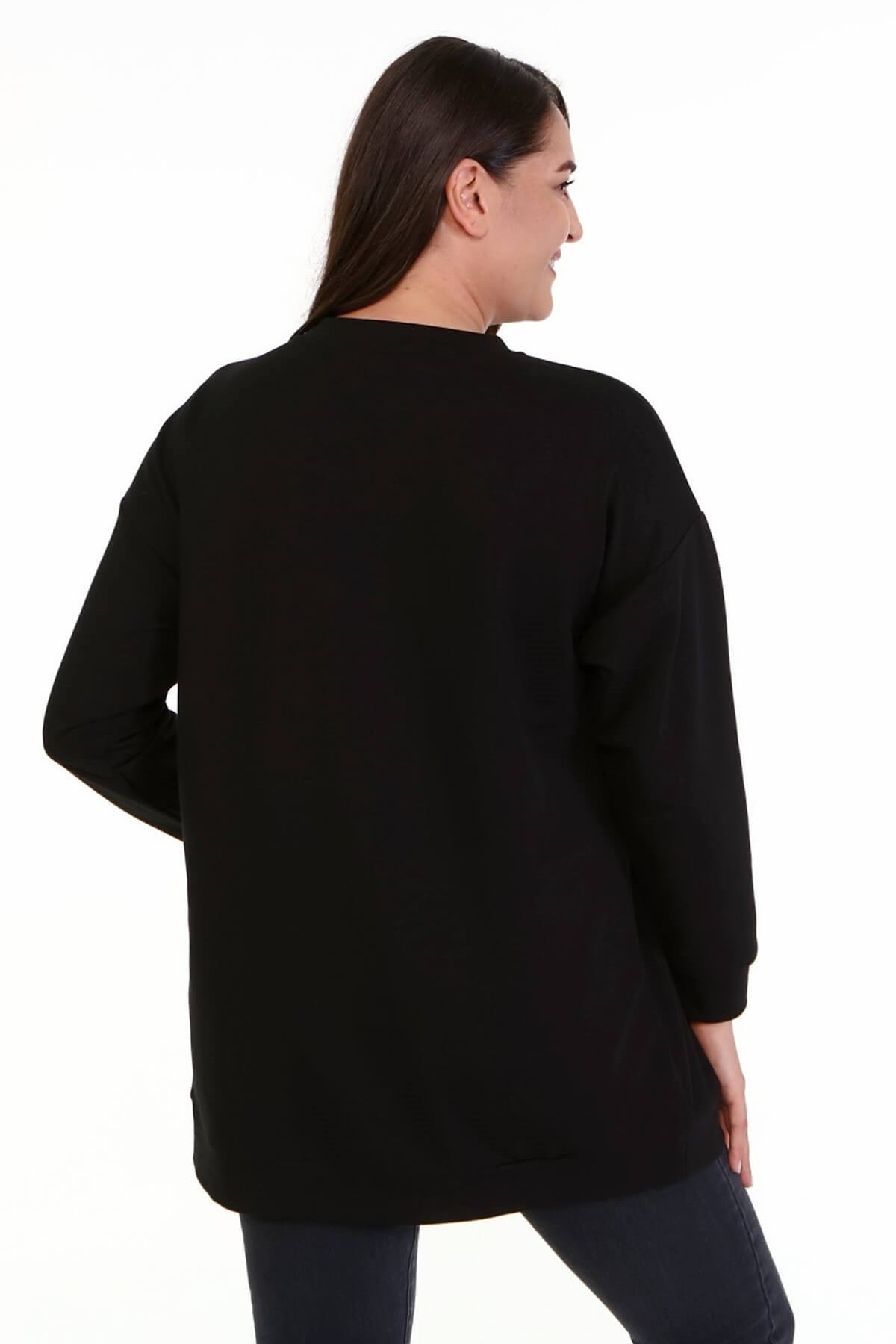 Myline-Örme Baskılı Sweatshirt-Büyük Beden Bluz-77139