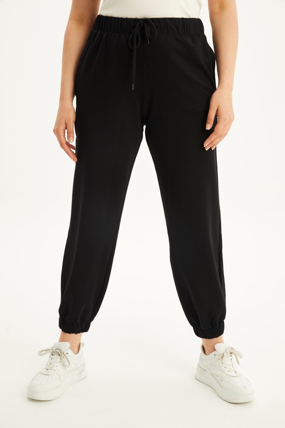 Myline-Örme Beli Lastikli Cepli Jogger Pantolon-Büyük Beden Pantolon-77175