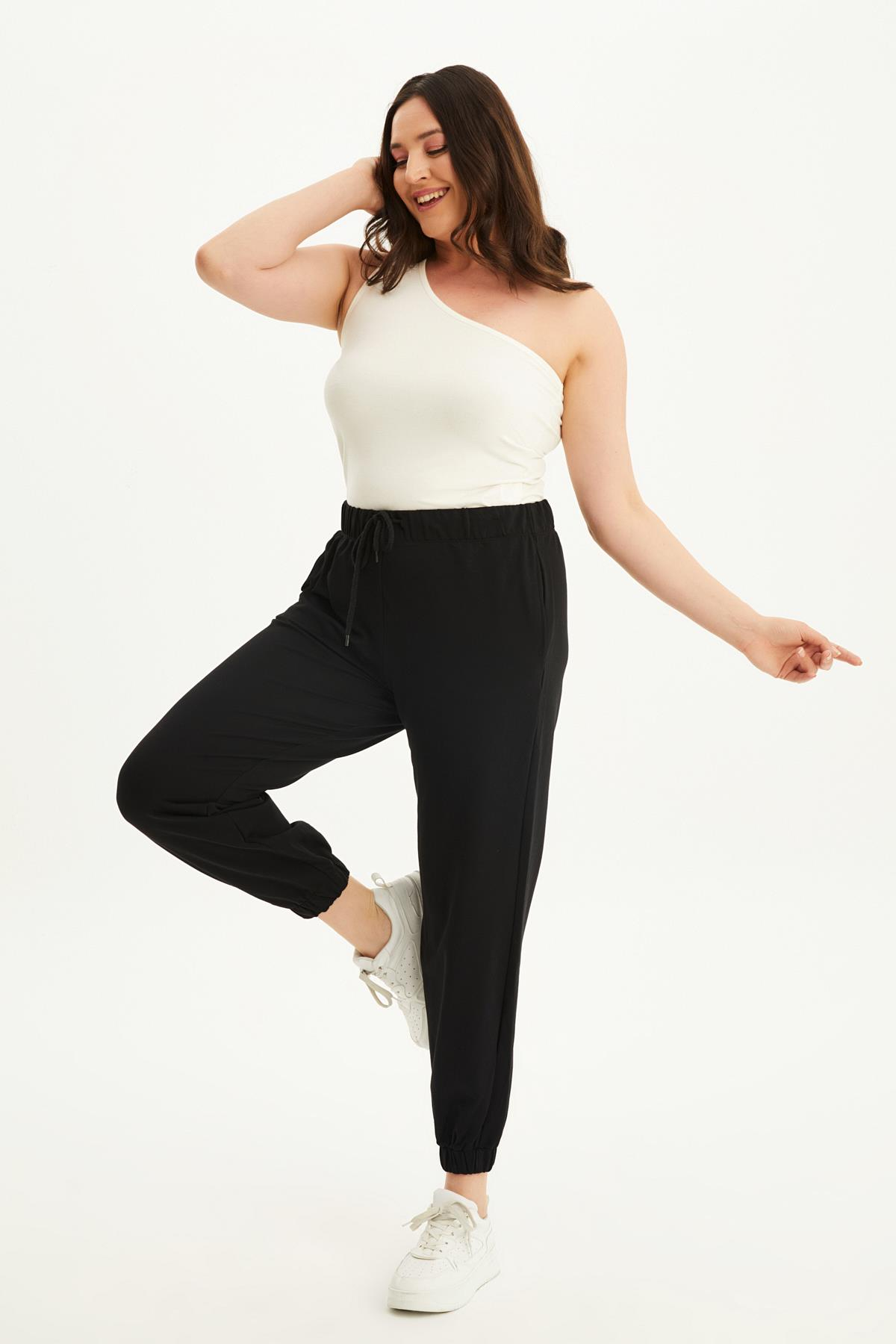 Myline-Örme Beli Lastikli Cepli Jogger Pantolon-Büyük Beden Pantolon-77175