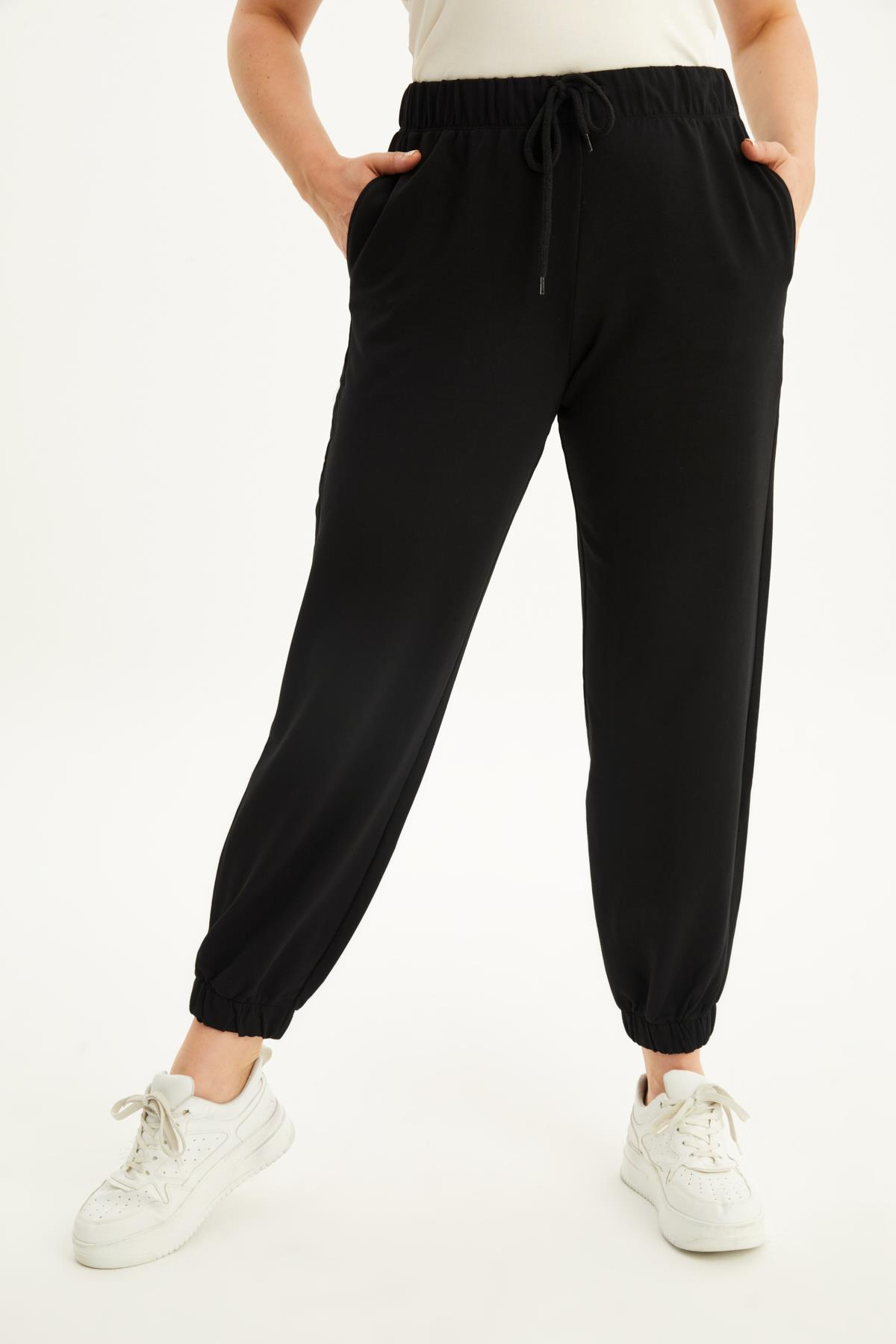 Myline-Örme Beli Lastikli Cepli Jogger Pantolon-Büyük Beden Pantolon-77175