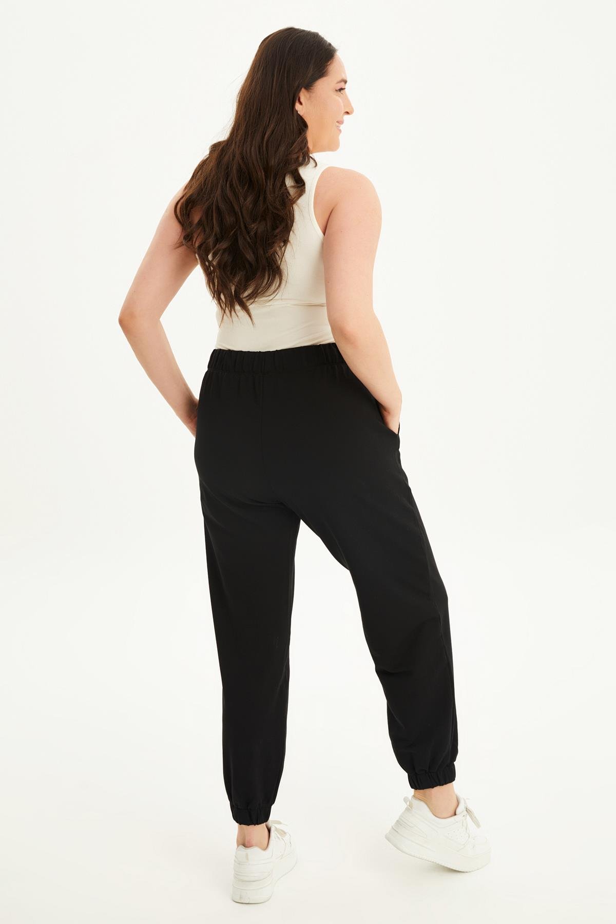 Myline-Örme Beli Lastikli Cepli Jogger Pantolon-Büyük Beden Pantolon-77175