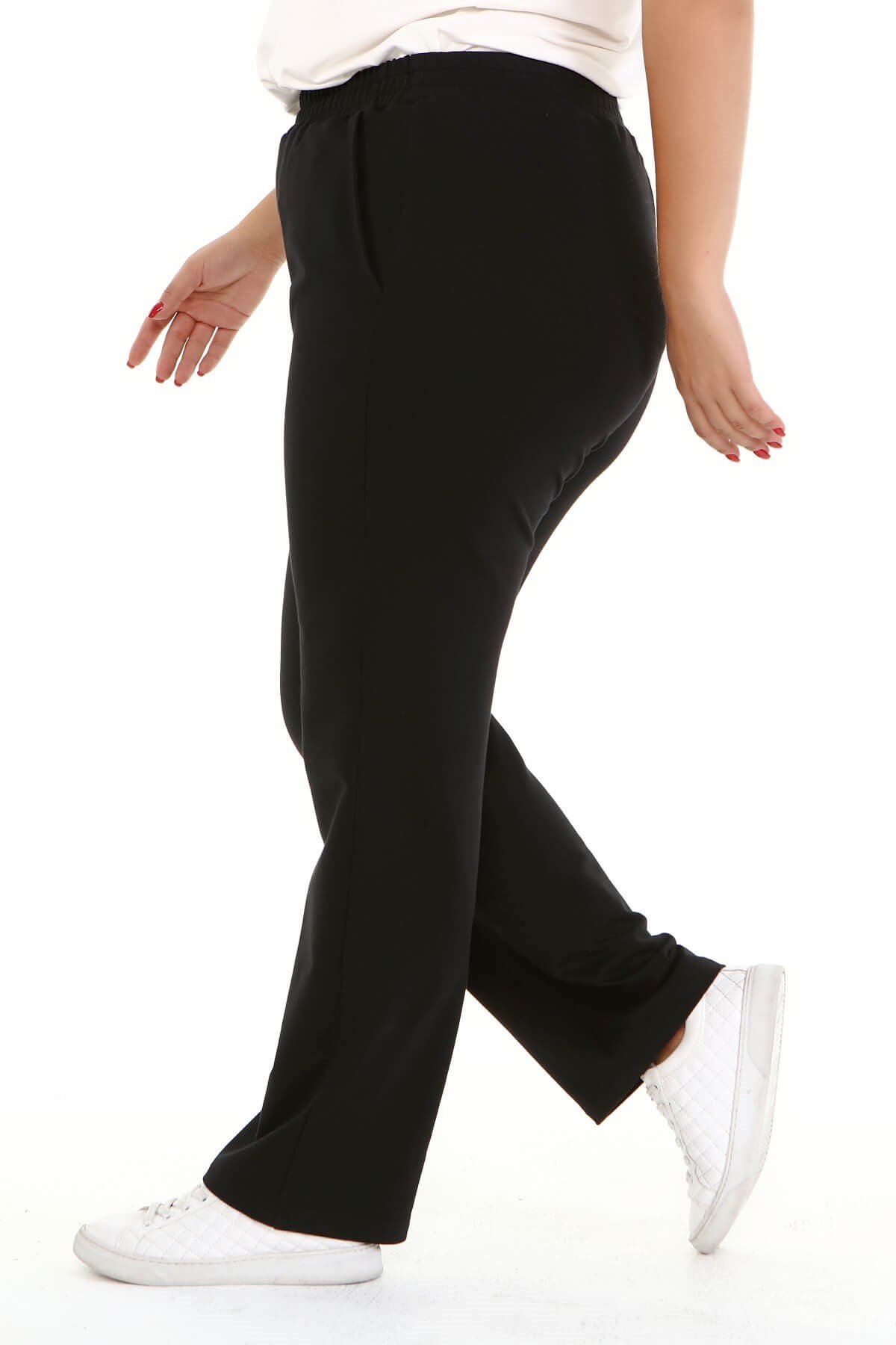 Myline-Örme Beli Lastikli Cepli Pantolon -Büyük Beden Pantolon-77143