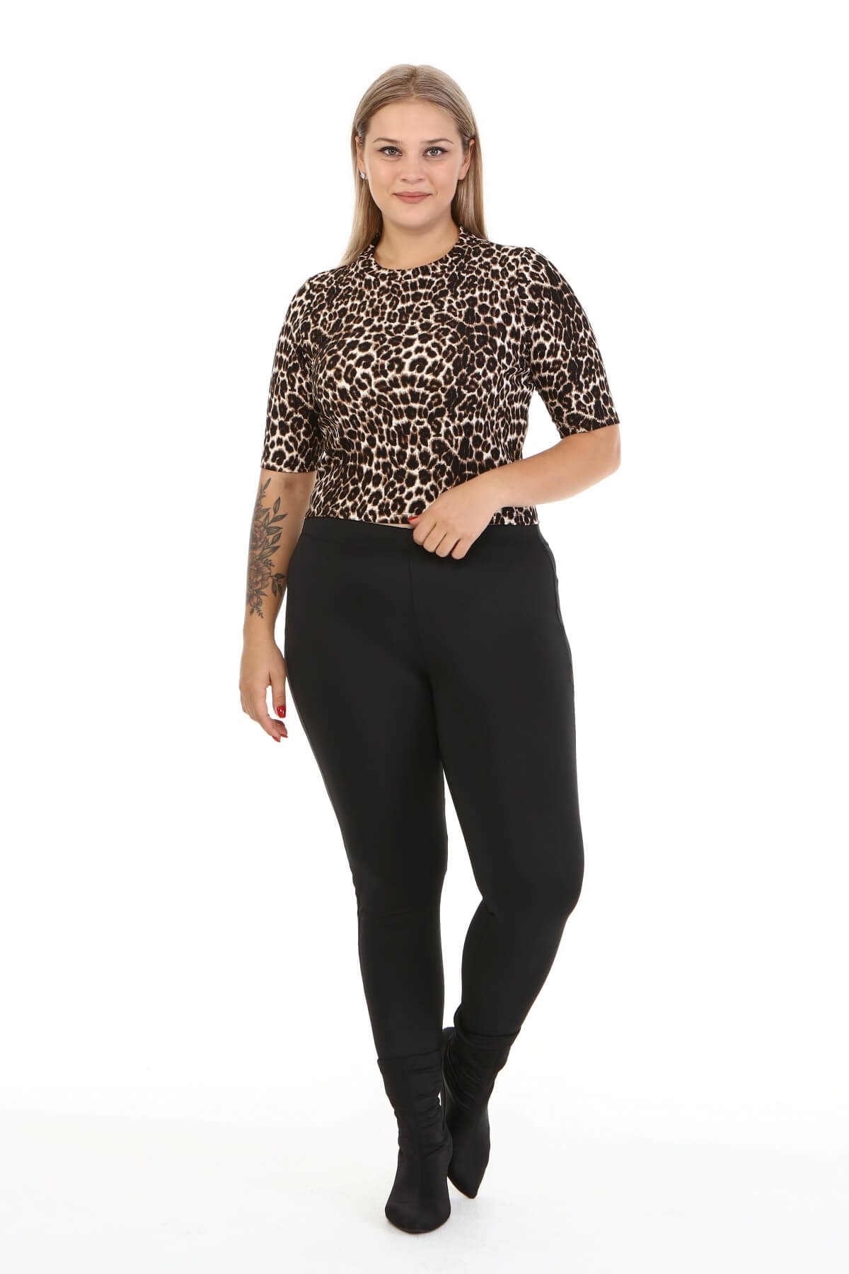 Myline-Örme Crop Top-Büyük Beden Tişört-77105