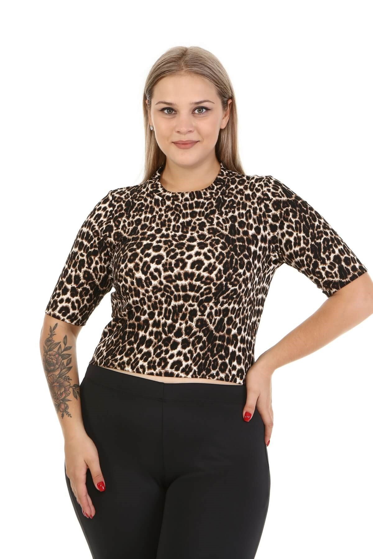 Myline-Örme Crop Top-Büyük Beden Tişört-77105