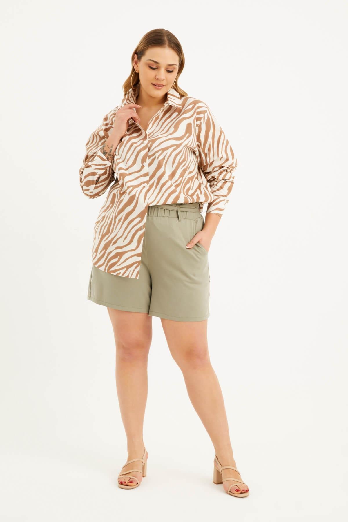 Myline-Oversize Desenli Gömlek-Büyük Beden Gömlek-77500