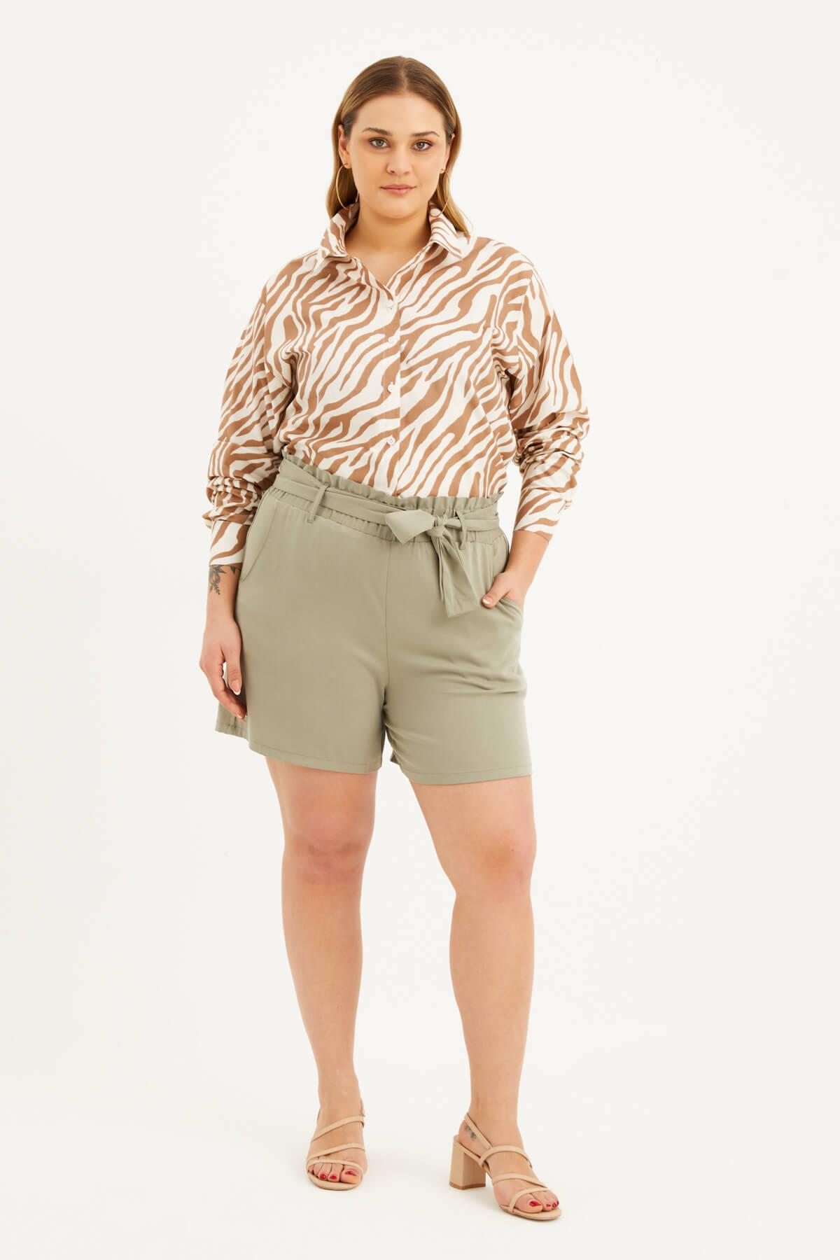 Myline-Oversize Desenli Gömlek-Büyük Beden Gömlek-77500