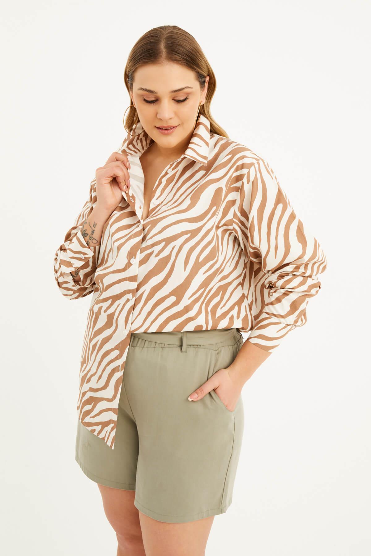 Myline-Oversize Desenli Gömlek-Büyük Beden Gömlek-77500