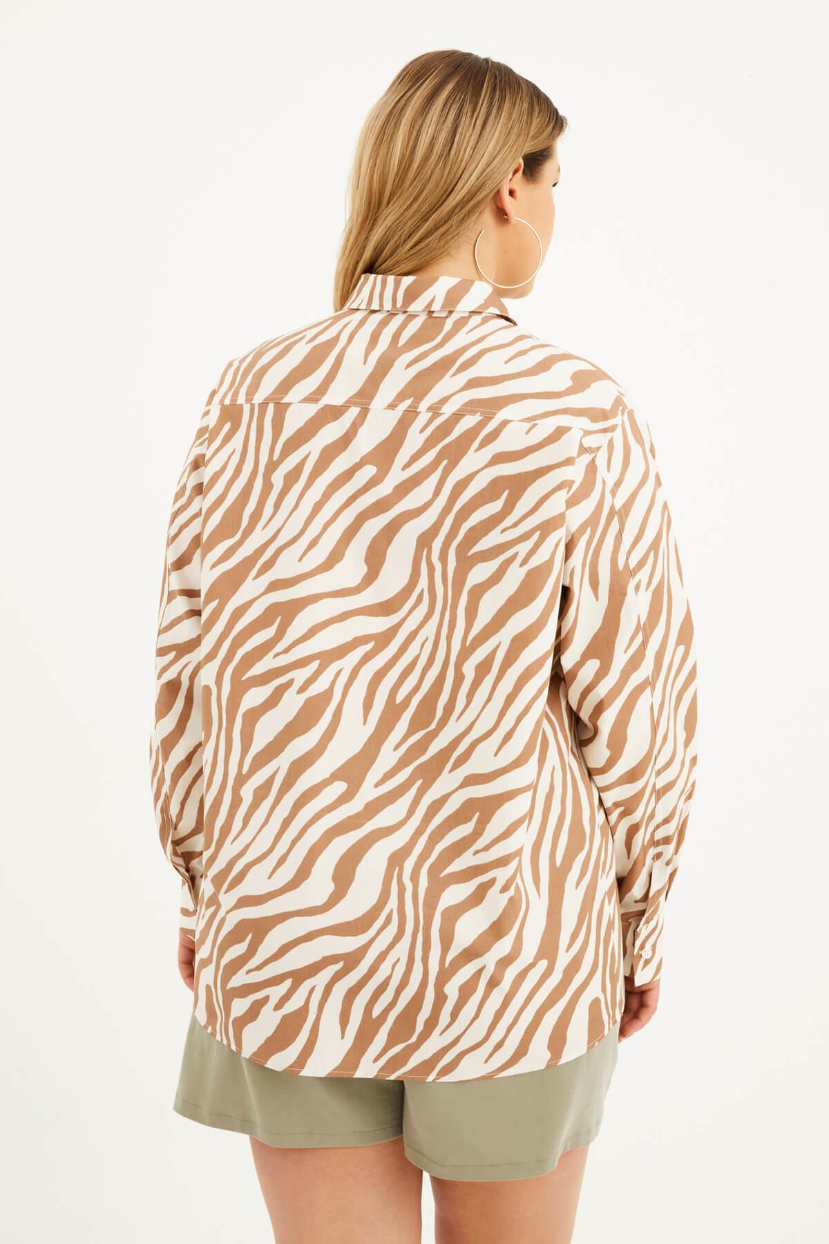 Myline-Oversize Desenli Gömlek-Büyük Beden Gömlek-77500