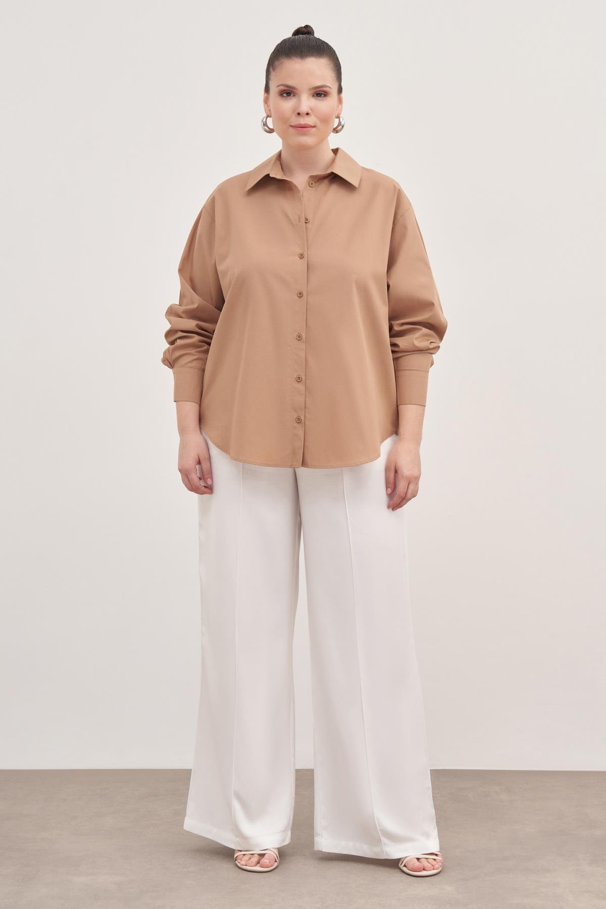 Myline-Oversize Poplin Gömlek-Büyük Beden Gömlek-139068