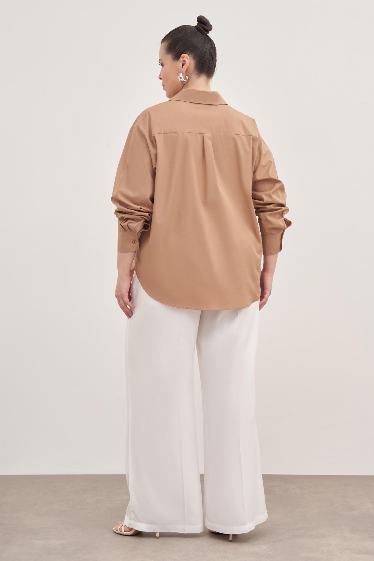 Myline-Oversize Poplin Gömlek-Büyük Beden Gömlek-139068