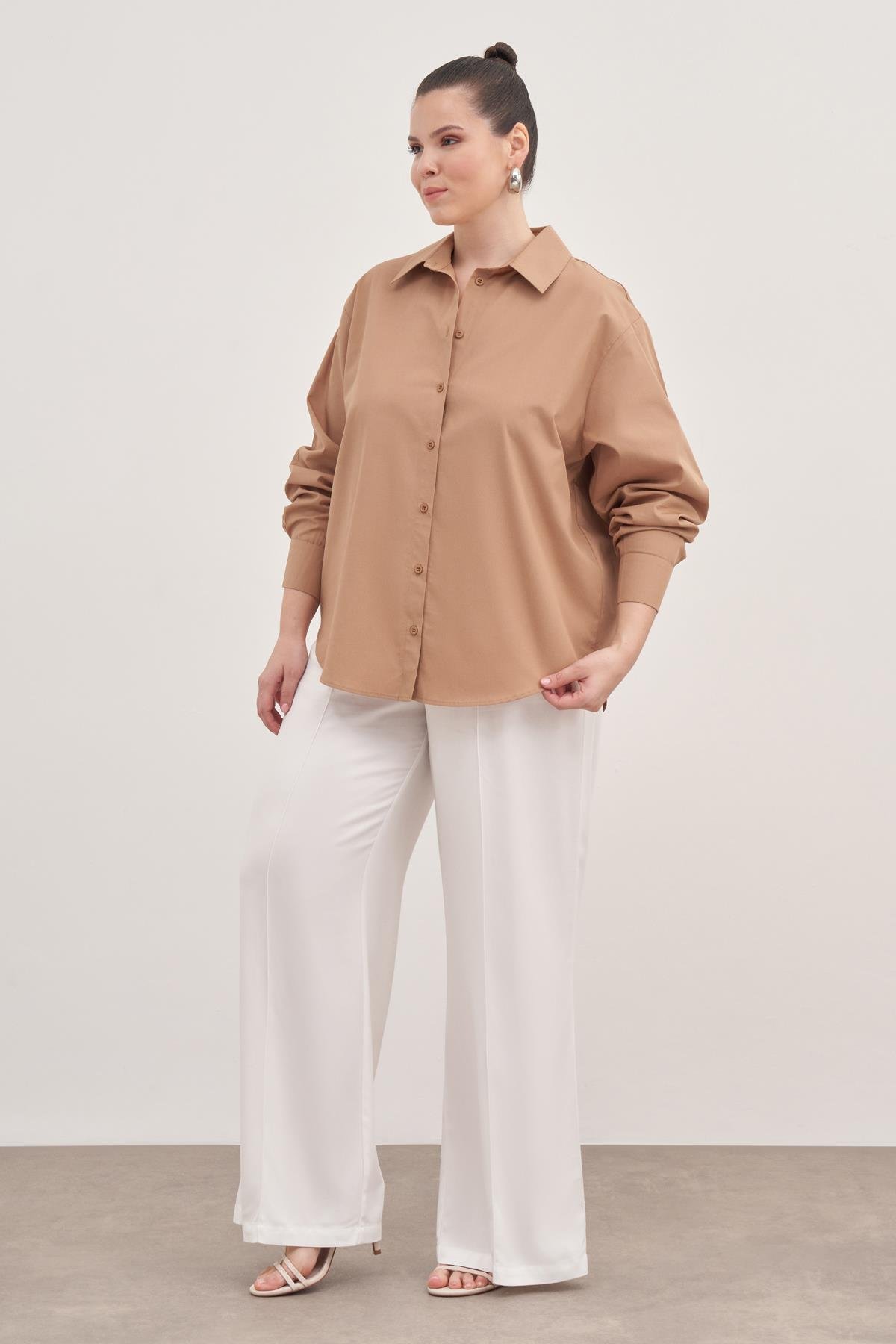 Myline-Oversize Poplin Gömlek-Büyük Beden Gömlek-139068