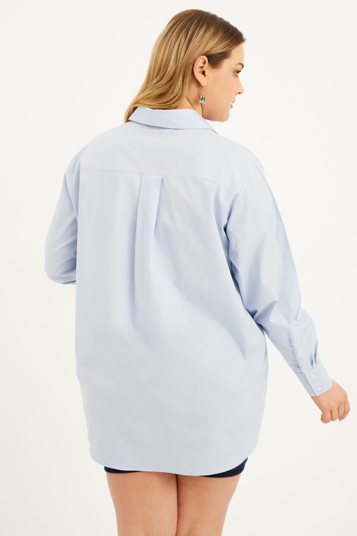 Myline-Oversize Taş Baskılı Poplin Gömlek -Büyük Beden Gömlek-77159