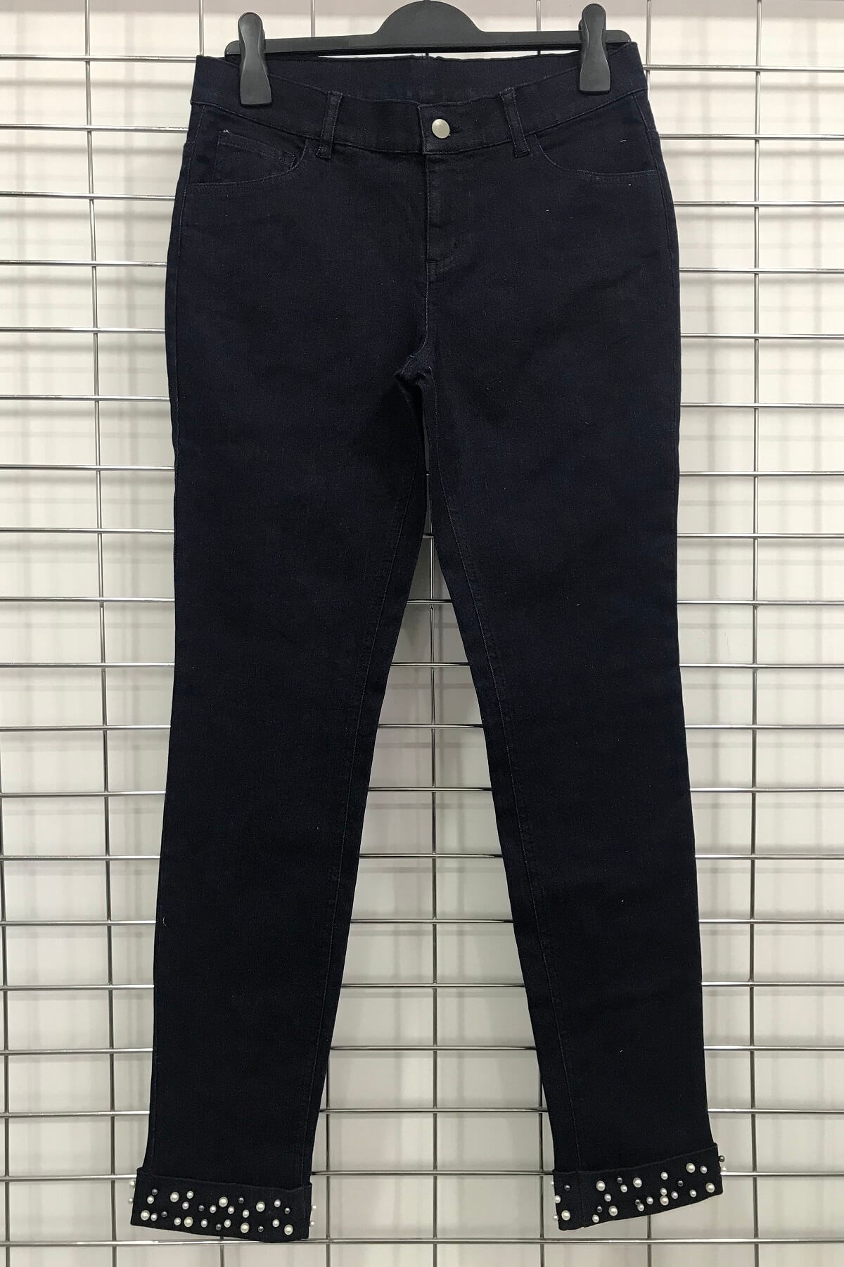 Myline-Paçası İnci Detaylı Denim Pantolon-Büyük Beden Outlet-45959