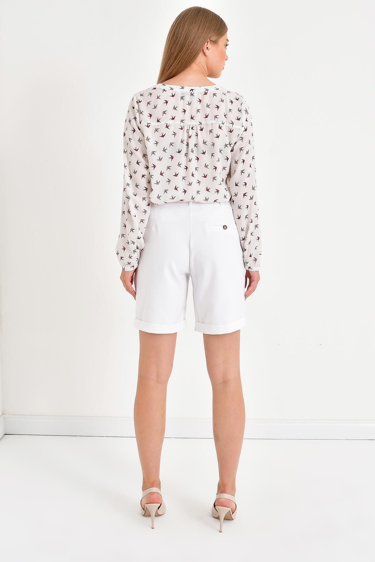 Myline-Paçası Katlamalı Kemerli Şort-Büyük Beden Şort-45764