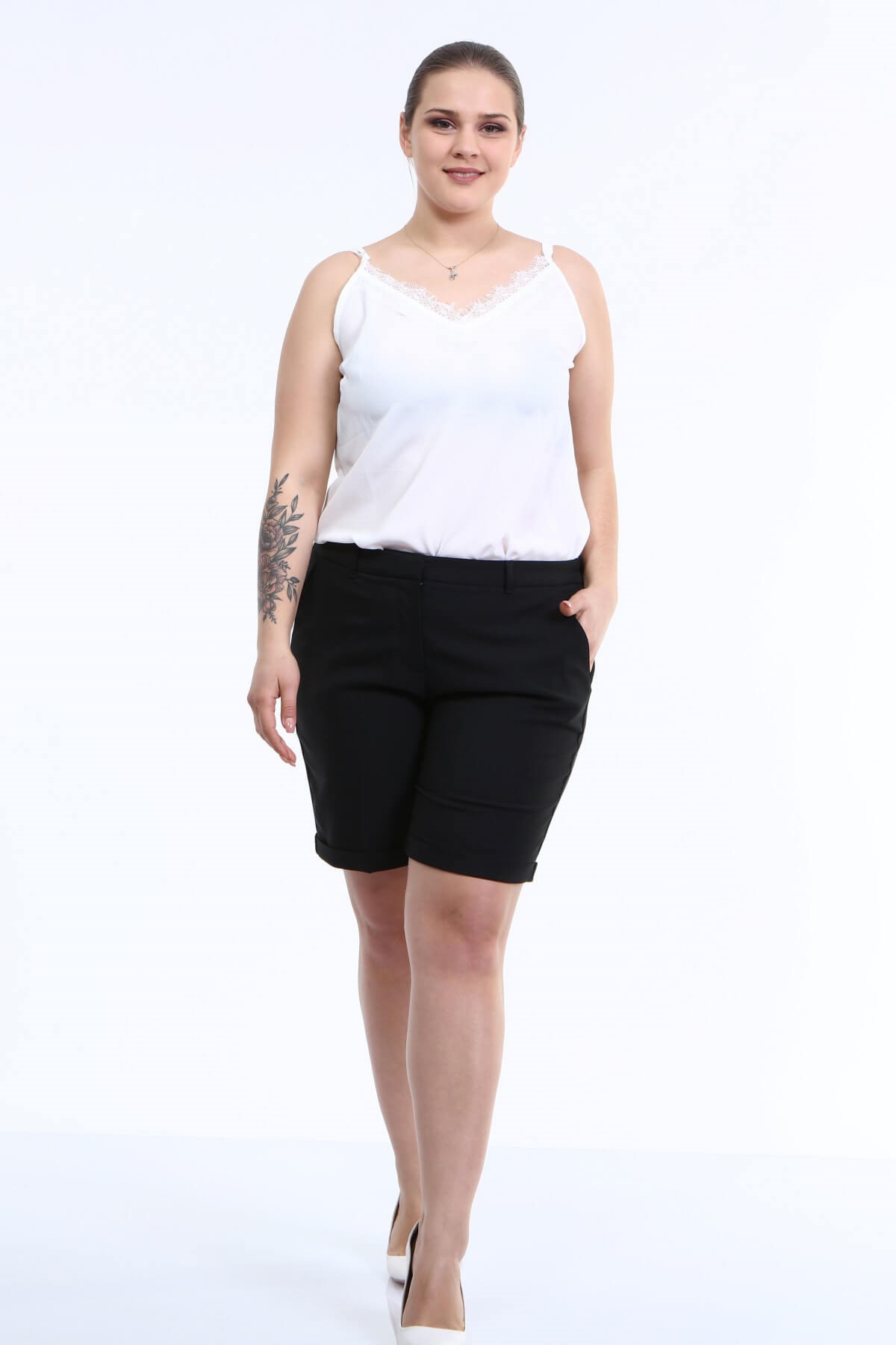 Myline-Paçası Katlamalı Şort-Büyük Beden Şort-66436