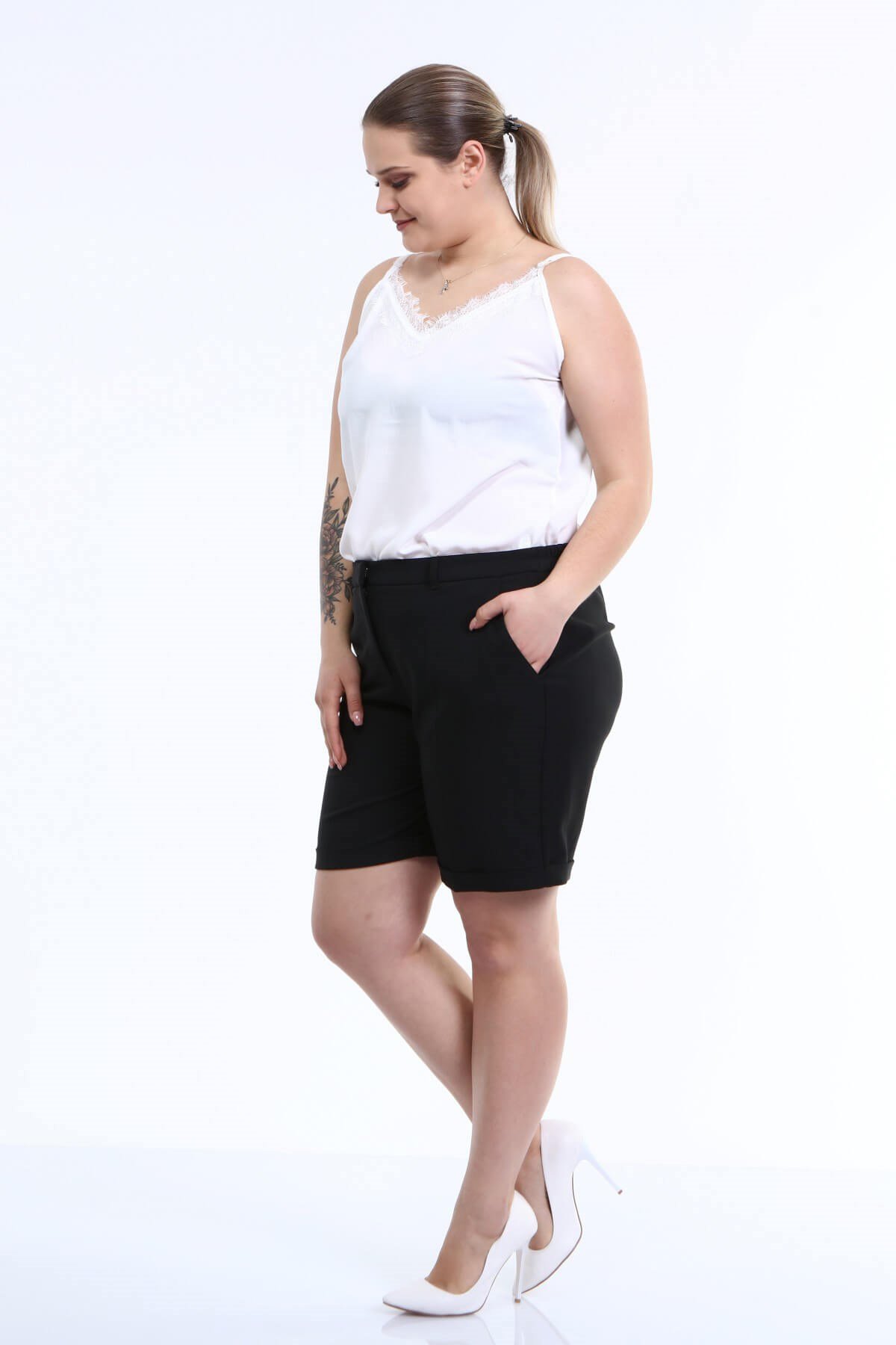 Myline-Paçası Katlamalı Şort-Büyük Beden Şort-66436