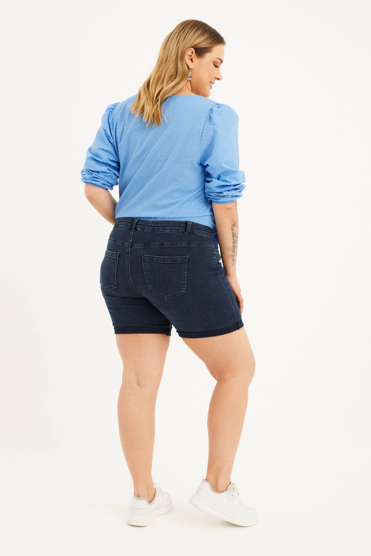 Myline-Paçası Katlı Denim Şort-Büyük Beden Şort-66643