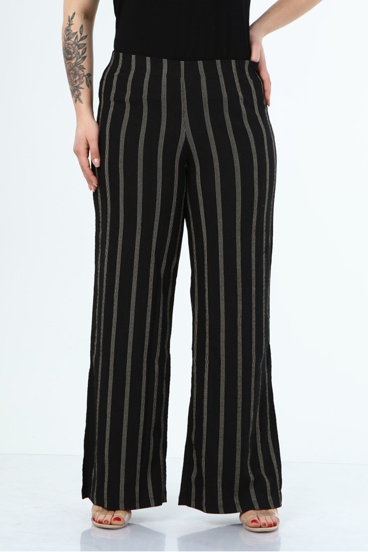 Myline-Paçası Yırtmaçlı Beli Lastikli Pantolon-Büyük Beden Pantolon-45683