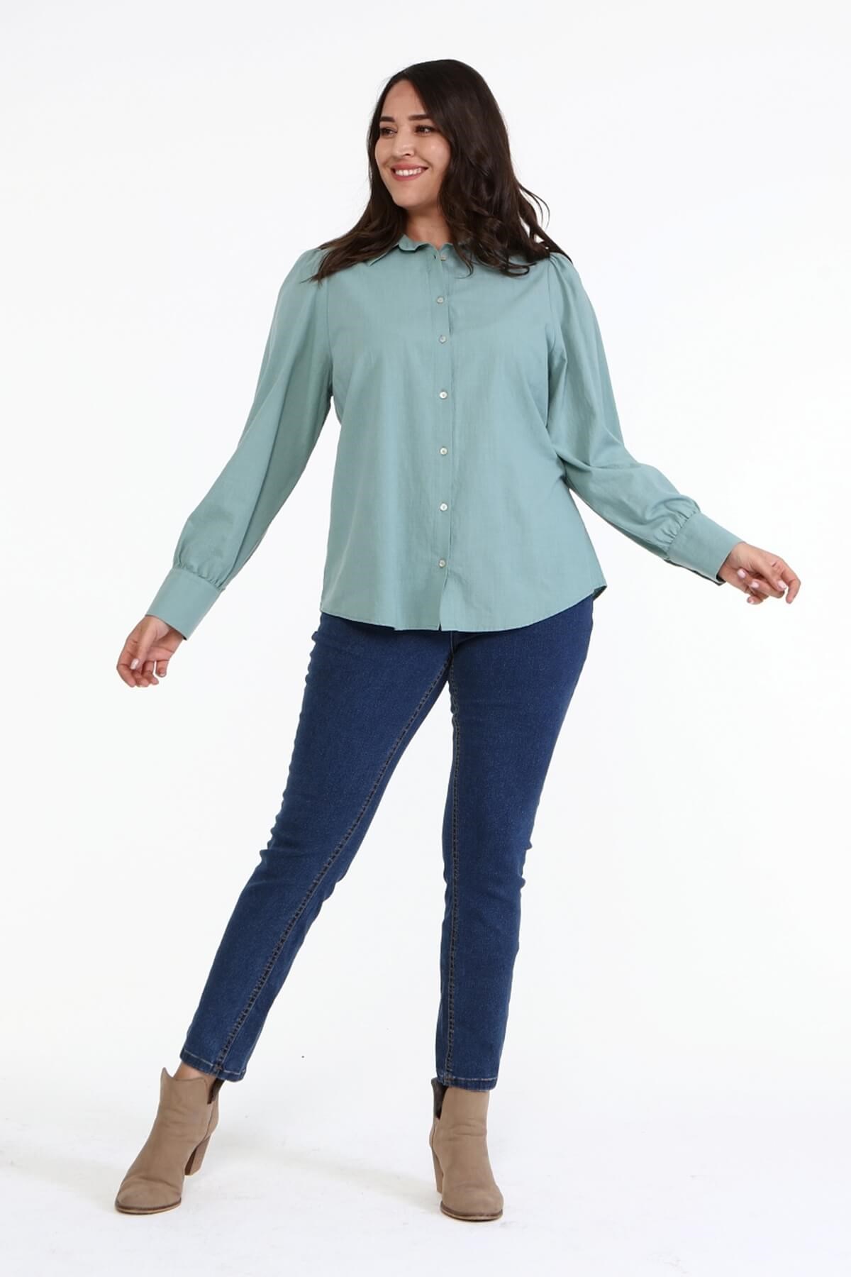 Myline-Pamuklu Büzgü Detaylı Gömlek -Büyük Beden Gömlek-67001