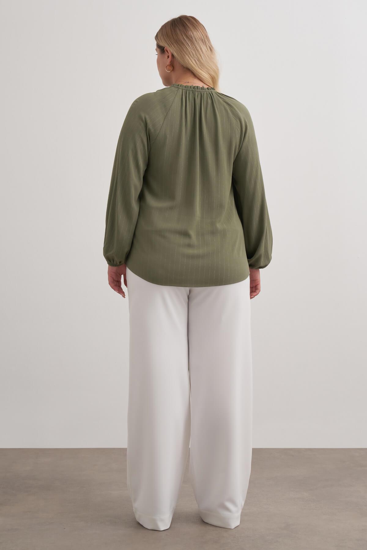 Myline-Parıltılı İplikli Bağcıklı Bluz-Büyük Beden Bluz-149516