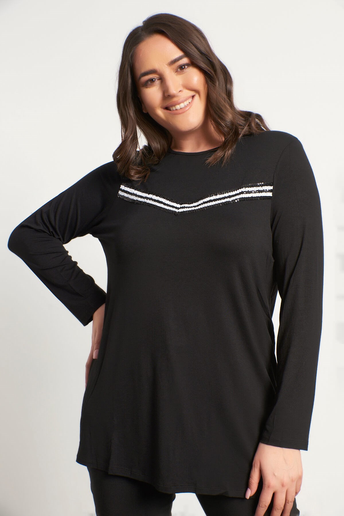 Myline-Payent Şeritli Bluz-Büyük Beden Bluz-24075