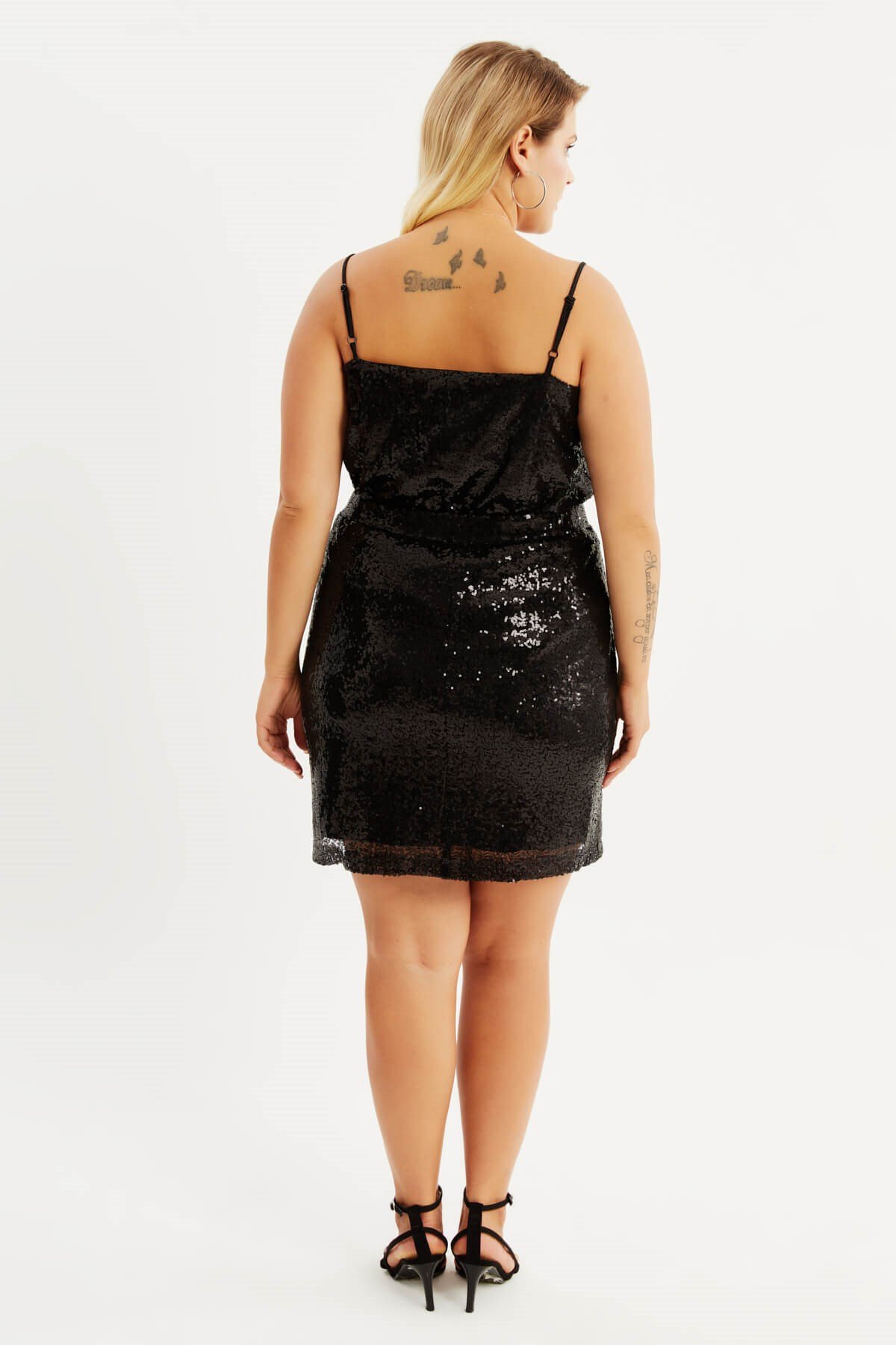 Myline-Payetli Beli Lastikli Yırtmaçlı Mini Etek-Büyük Beden Etek-87903