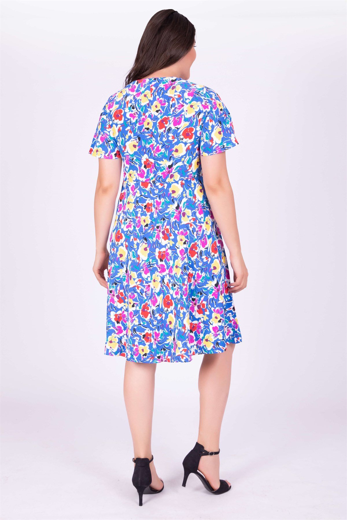 Myline-Pelerin Kol Çiçekli Elbise-Büyük Beden Günlük Elbiseler-34716