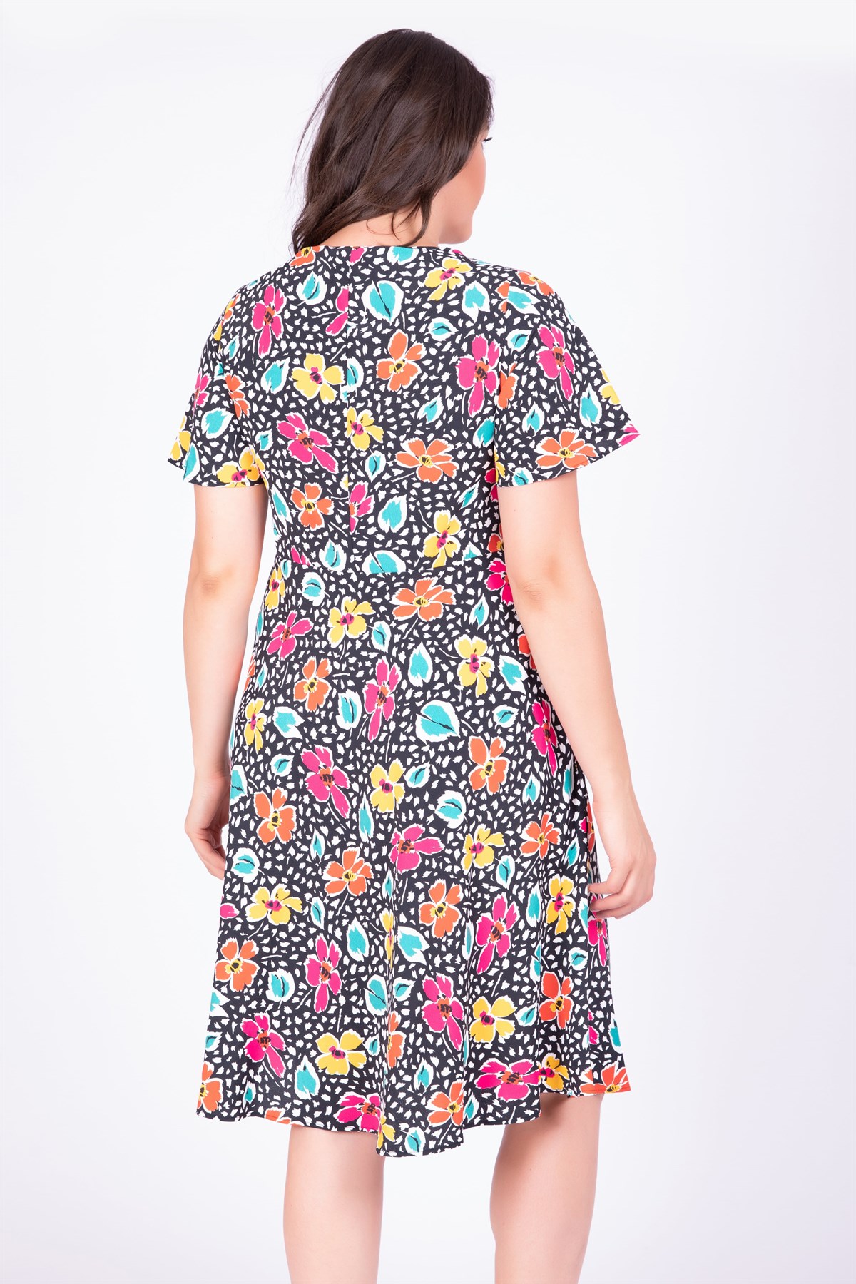 Myline-Pelerin Kol Çiçekli Elbise-Büyük Beden Günlük Elbiseler-34717