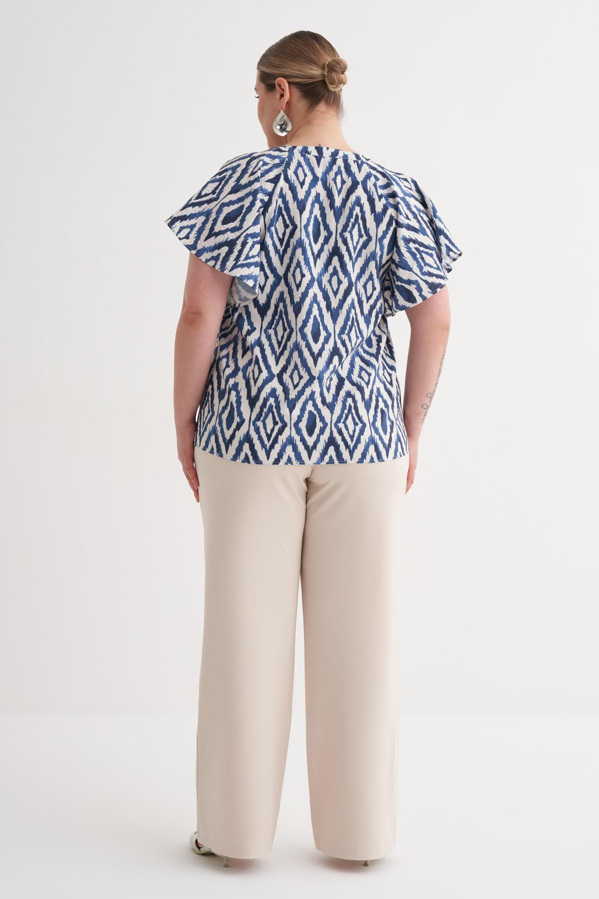 Myline-Pelerin Kol Desenli Tişört-Büyük Beden Tişört-149977