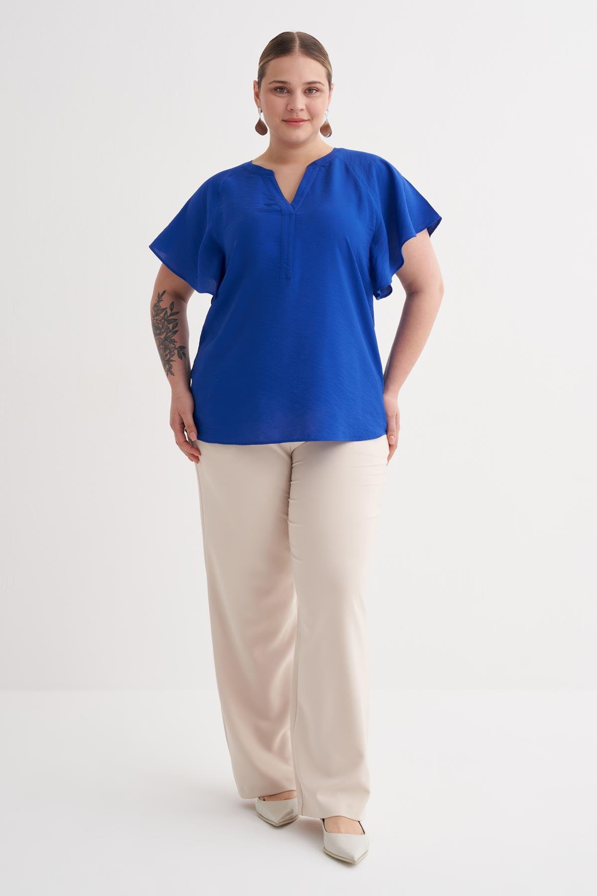 Myline-Pelerin Kol Rahat Tişört-Büyük Beden Tişört-149978