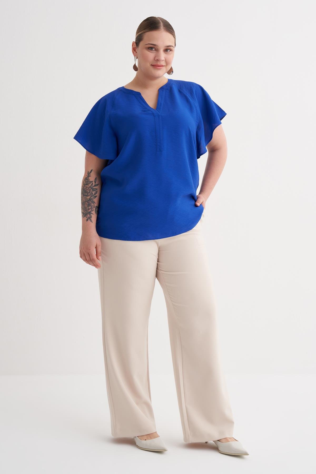 Myline-Pelerin Kol Rahat Tişört-Büyük Beden Tişört-149978