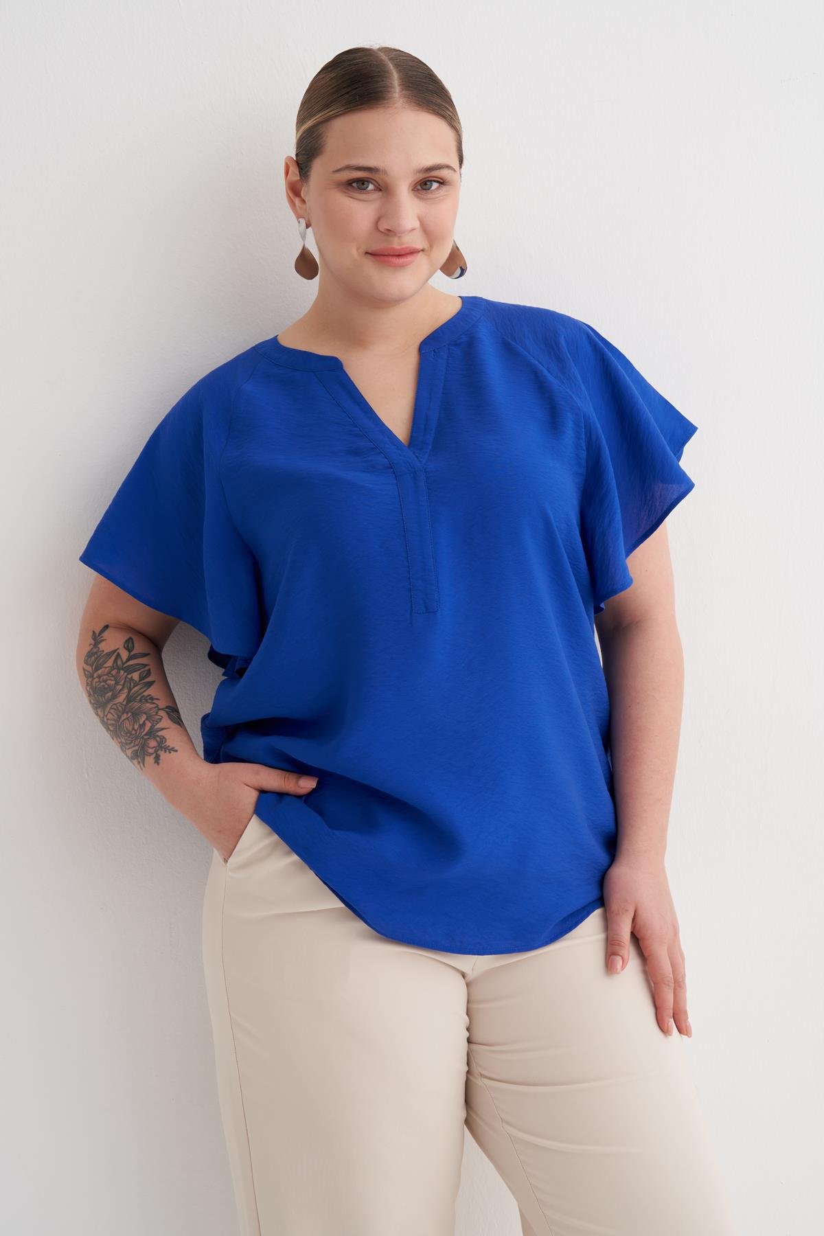 Myline-Pelerin Kol Rahat Tişört-Büyük Beden Tişört-149978