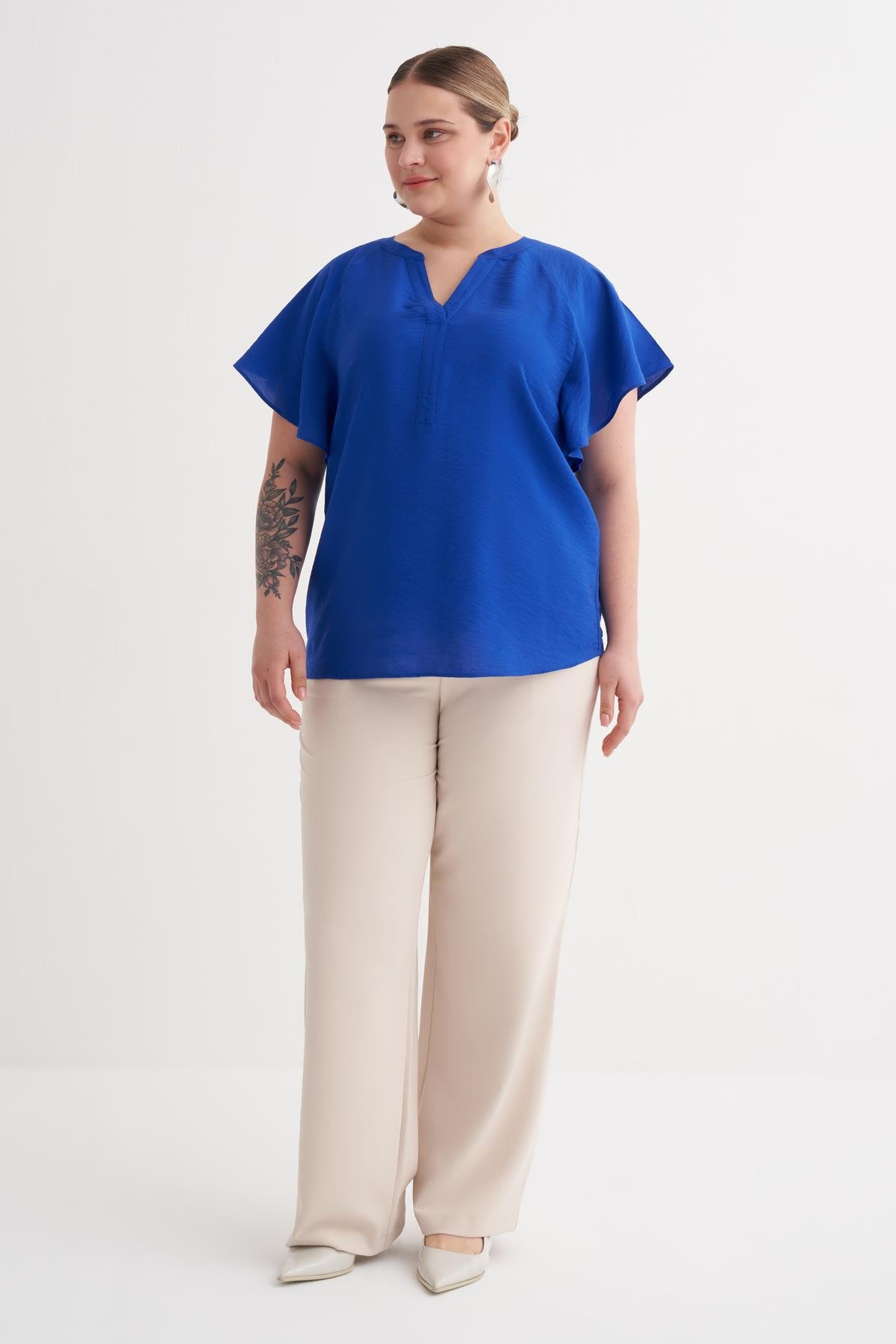 Myline-Pelerin Kol Rahat Tişört-Büyük Beden Tişört-149978