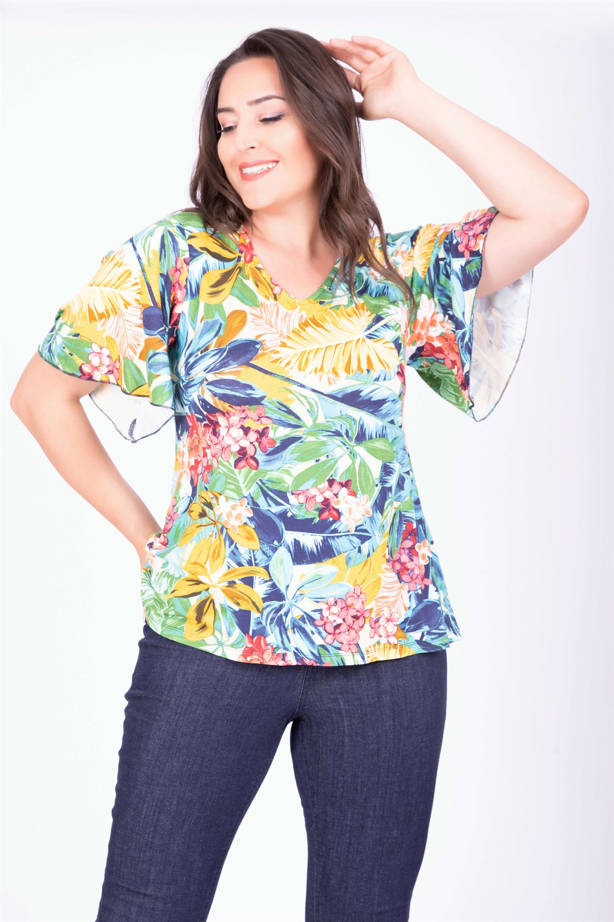 Myline-Pelerin Kollu Bluz-Büyük Beden Bluz-34732