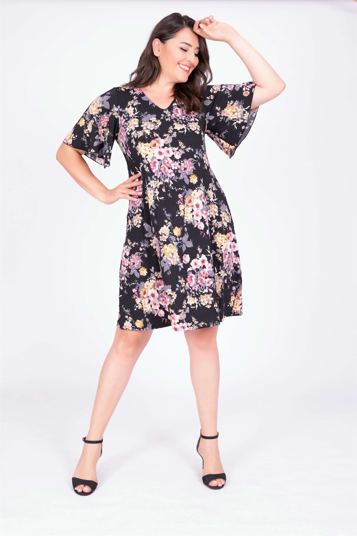 Myline-Pelerin Kollu Elbise-Elbise-34733