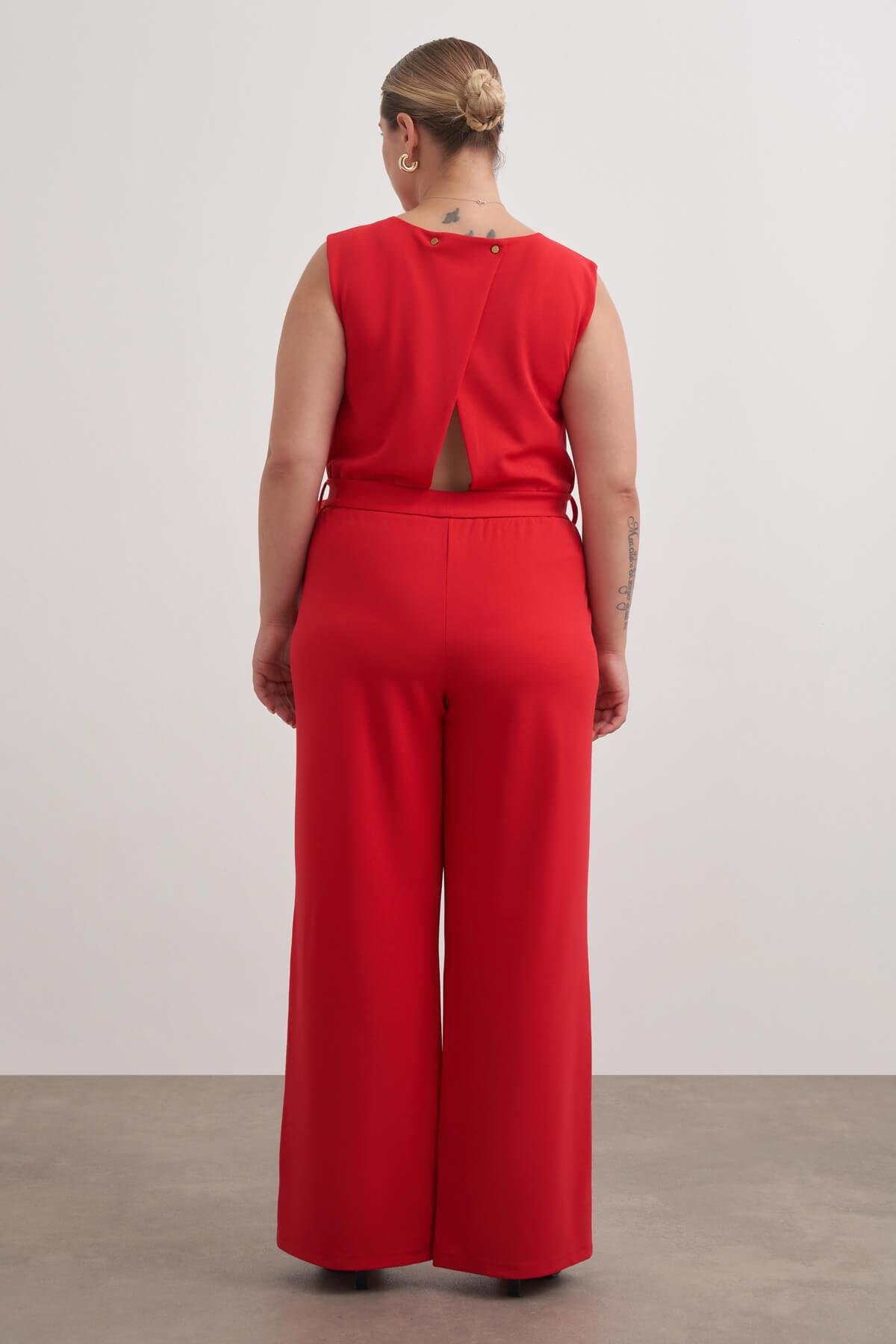 Myline-Pencere Detaylı Cepli Örme Tulum-Büyük Beden Tulum-149624