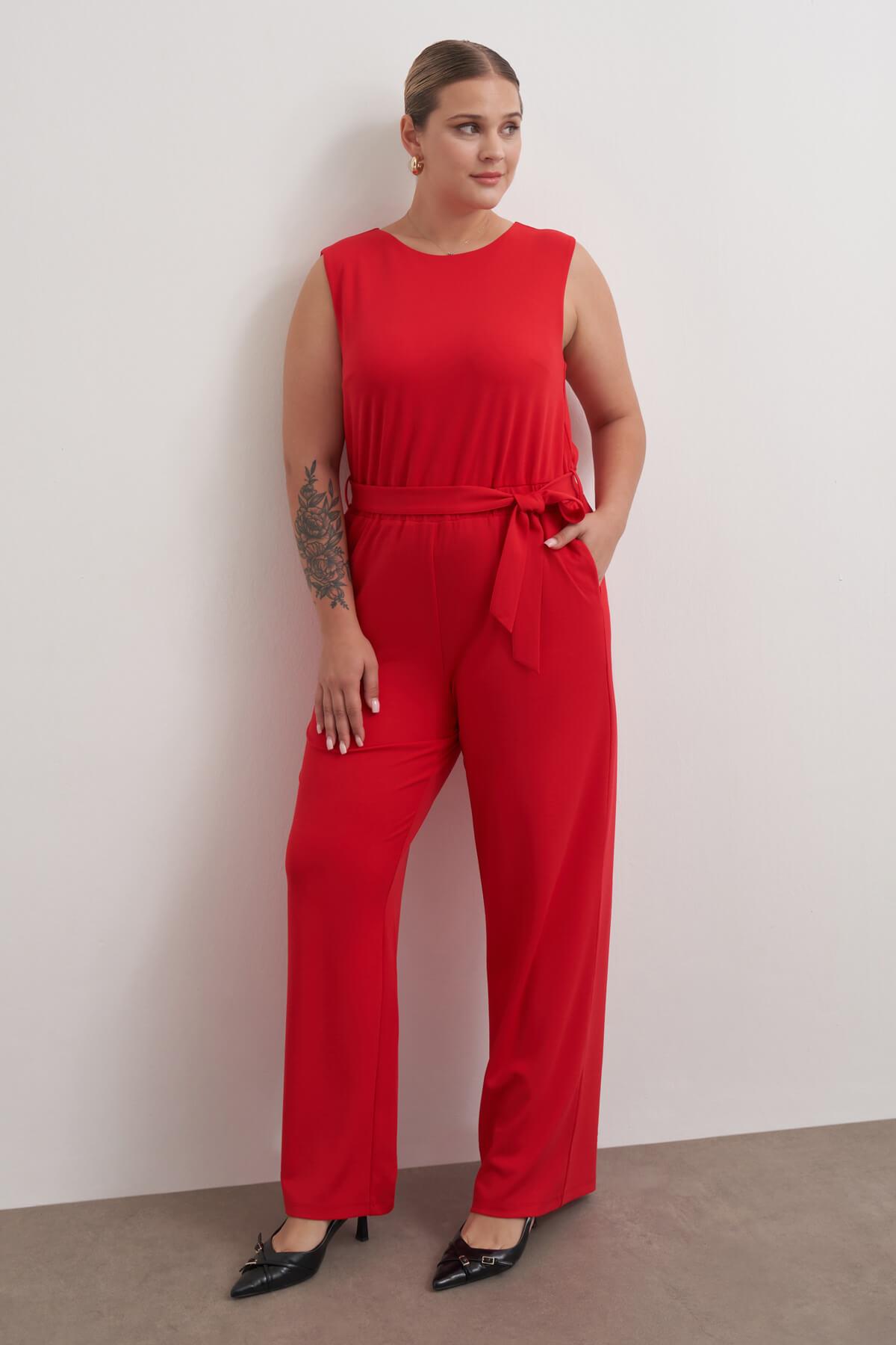 Myline-Pencere Detaylı Cepli Örme Tulum-Büyük Beden Tulum-149624