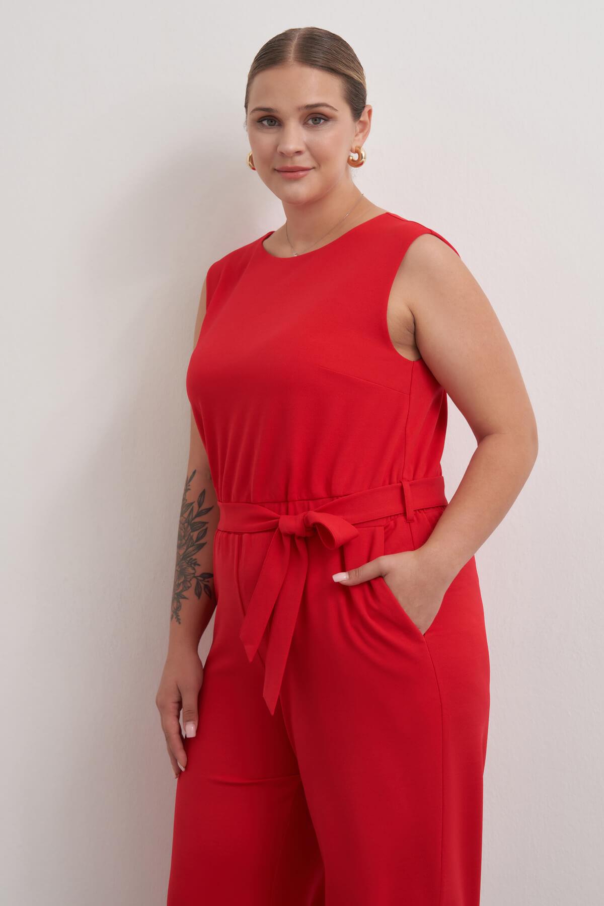 Myline-Pencere Detaylı Cepli Örme Tulum-Büyük Beden Tulum-149624